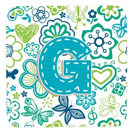 Carolines Treasures Letter G Flowers And Butterflies Teal Blue Foam Coasters- Set of 4 CJ2006-GFC